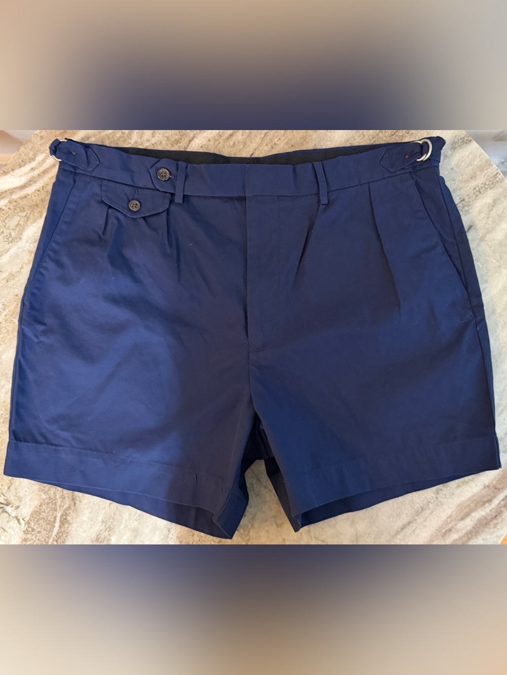 POLO RALPH LAUREN SHORTS $225 BLUE CHINO SIDE TAB ADJUSTORS PLEATED Sz 35